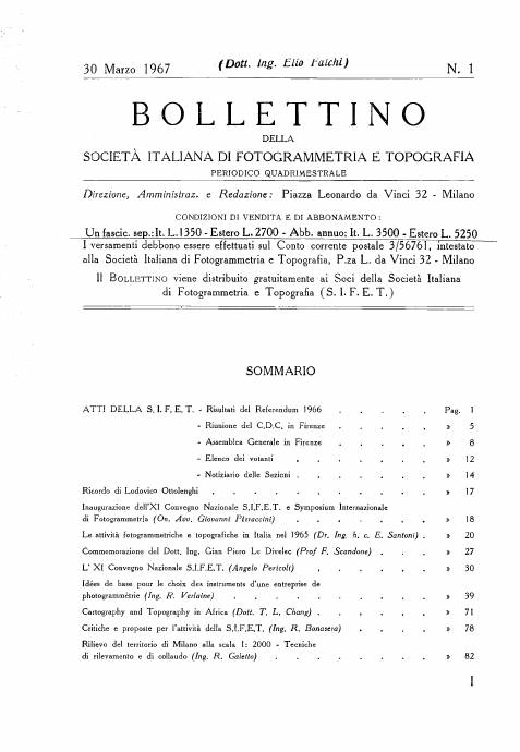 Copertina articolo #1 Bollettino SIFET ANNO: 1967 n.1